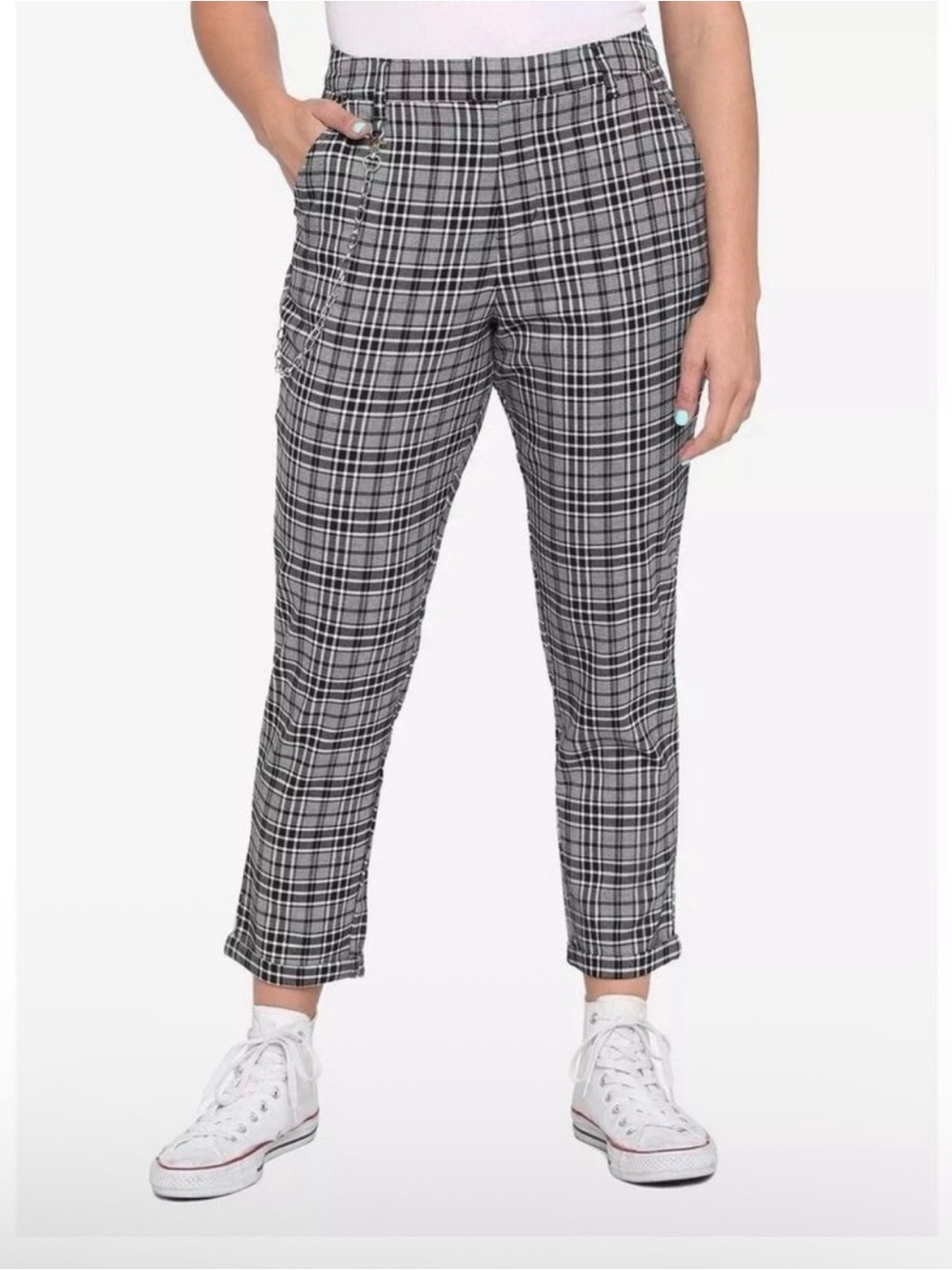 Hot Topic Grey Plaid Goth Punk Emo Fall Pants Missing Chain Size Medium